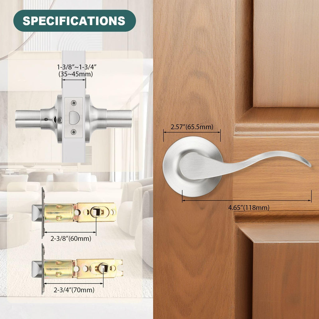 6 Pack Passage Lever Door Handle Brushed Nickel Wave Door Levers Interior Door Handles for Closet Keyless Indoor Door