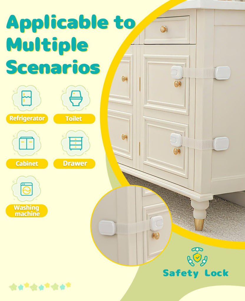 10 Pack Baby Proofing Cabinet Locks, Adjustable Child Safety Cabinet Straps