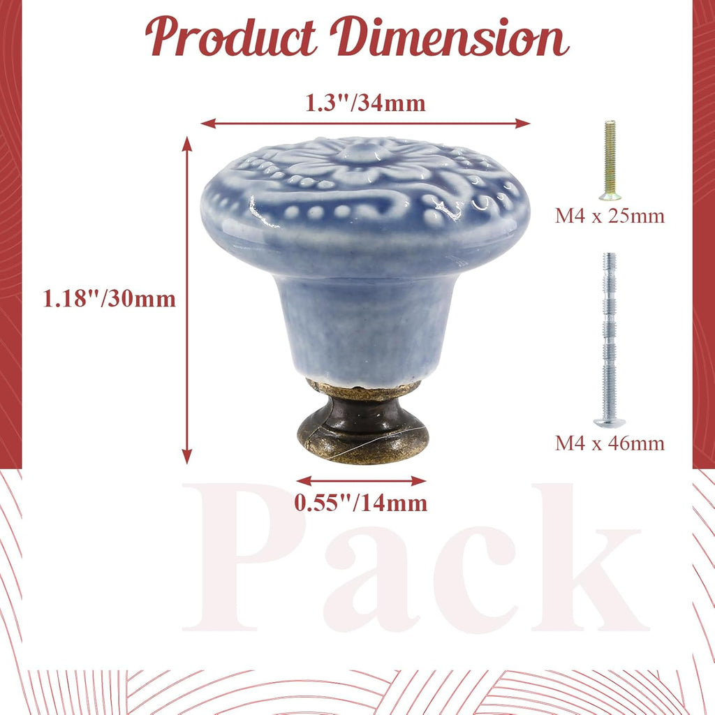 4pcs Greyish Blue Ceramic Knobs, Vintage & Retro Dresser & Cabinet Knobs & Pulls & Furniture Doors