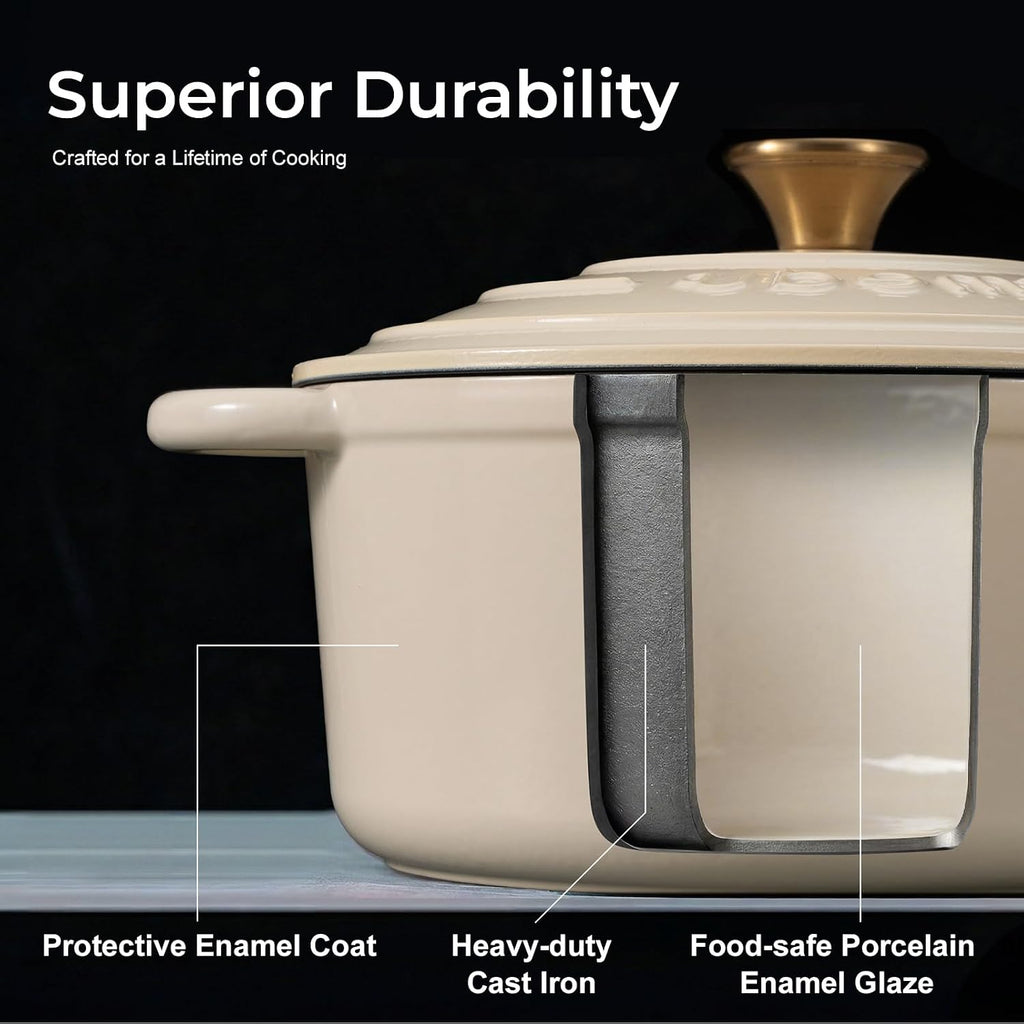 5.5QT Enameled Cast Iron Dutch Oven for Sourdough Bread, Slow Cooking & Home Meals, Beginner-Friendly Pot for Artisan