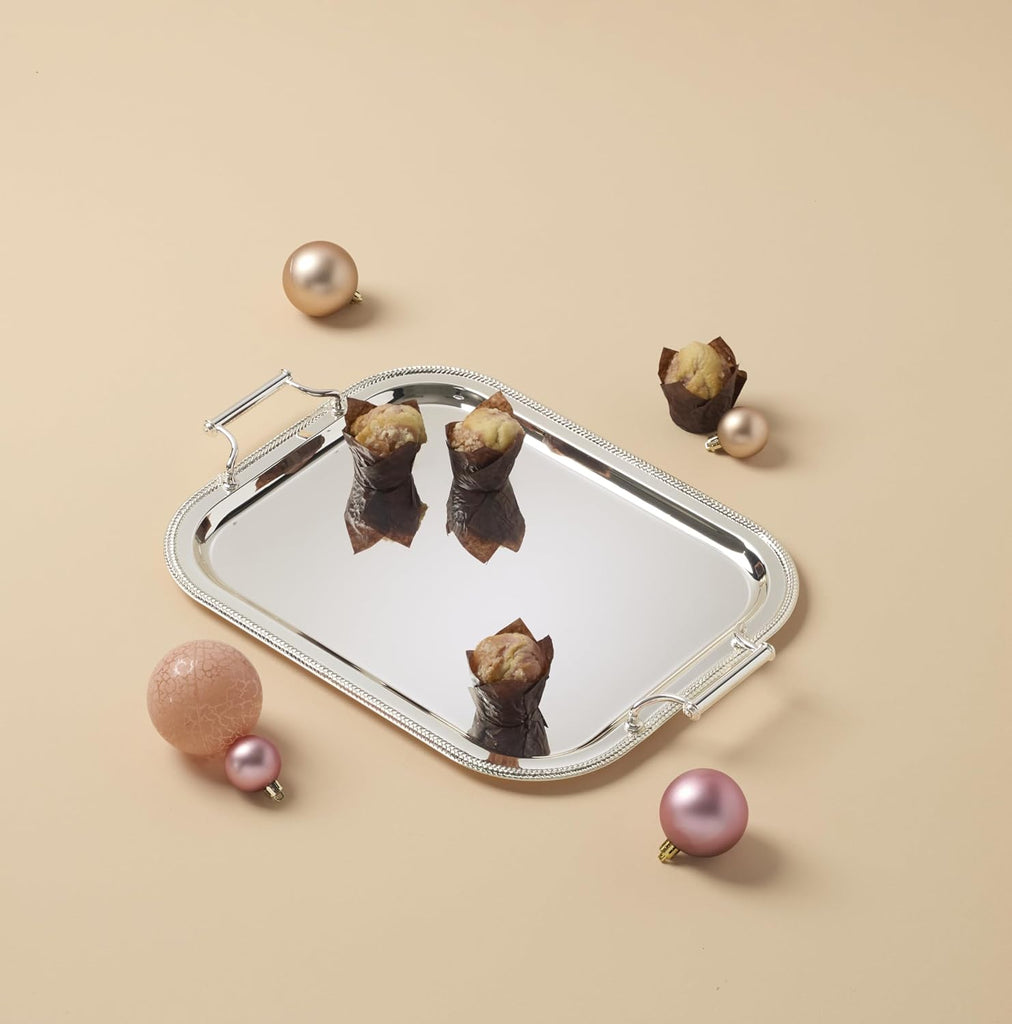 & Barton Silverplate Rectangular Serving Tray, Coffee Table Decor | mirror finish, hand wash only | handles for easy