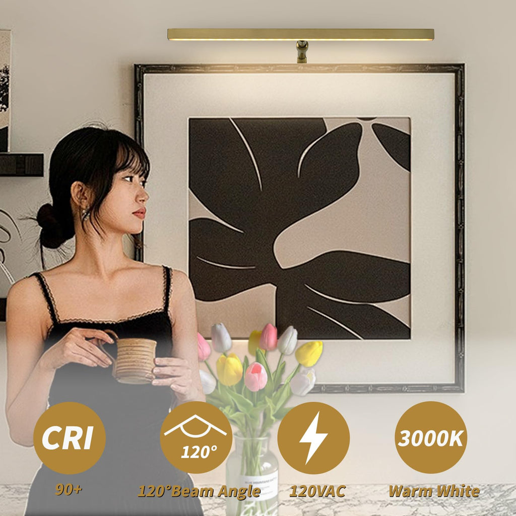 Brass Picture Lights for Paintings Plug in, 16" 4W Adjustable LED Gold Picture Light Art Light, Remote Control