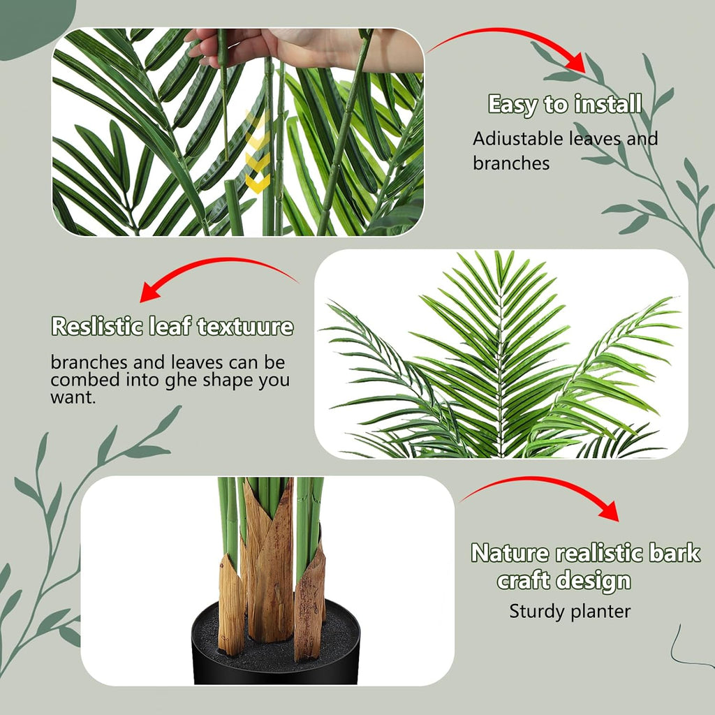 Artificial Palm Tree Indoor 6.5ft, Large Fake Tropical Areca Palm Tree with 18 Trunks, Faux Dypsis Lutescens Floor