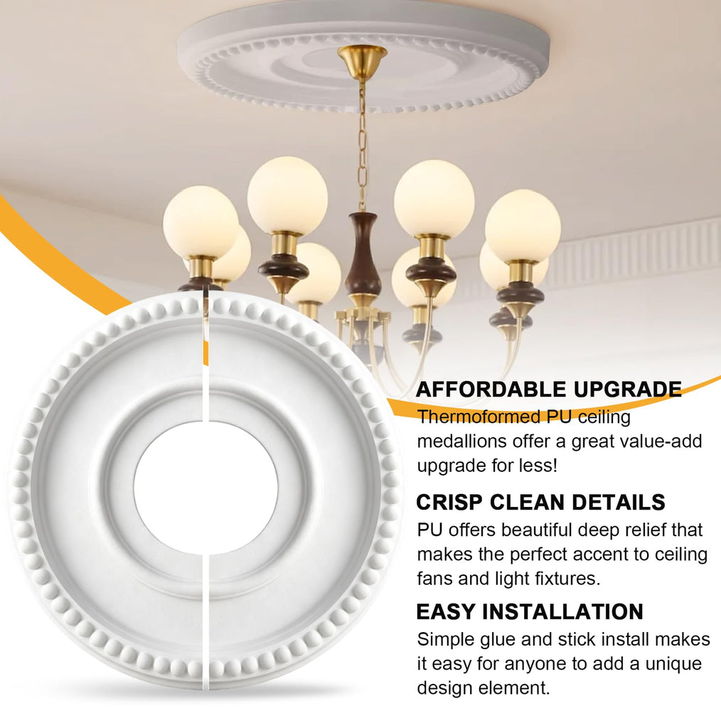 Molded Split Ceiling Medallion for Light Fixtures and Ceiling Fans, 12.4"OD 3.94"ID | Covering up messy