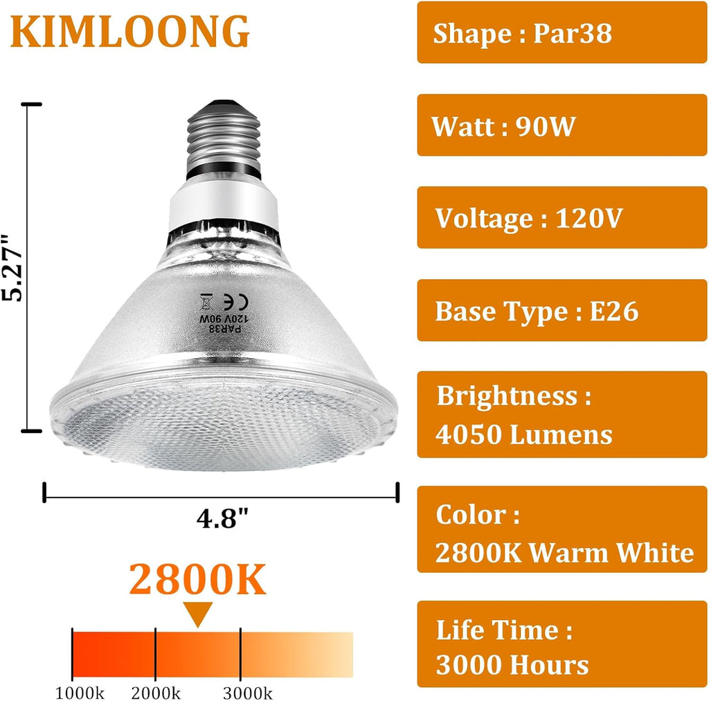 PAR38 Halogen Flood Light Bulbs, 90 Watt 120V, E26 Base, 4 Pack
