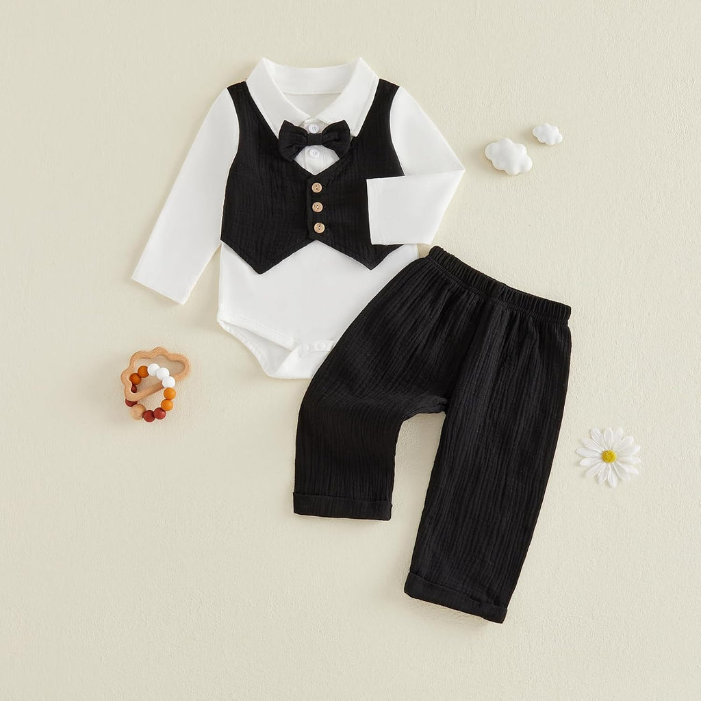 Infant Baby Boy Outfit Gentleman Suit Bowtie Dress Romper Pants Set