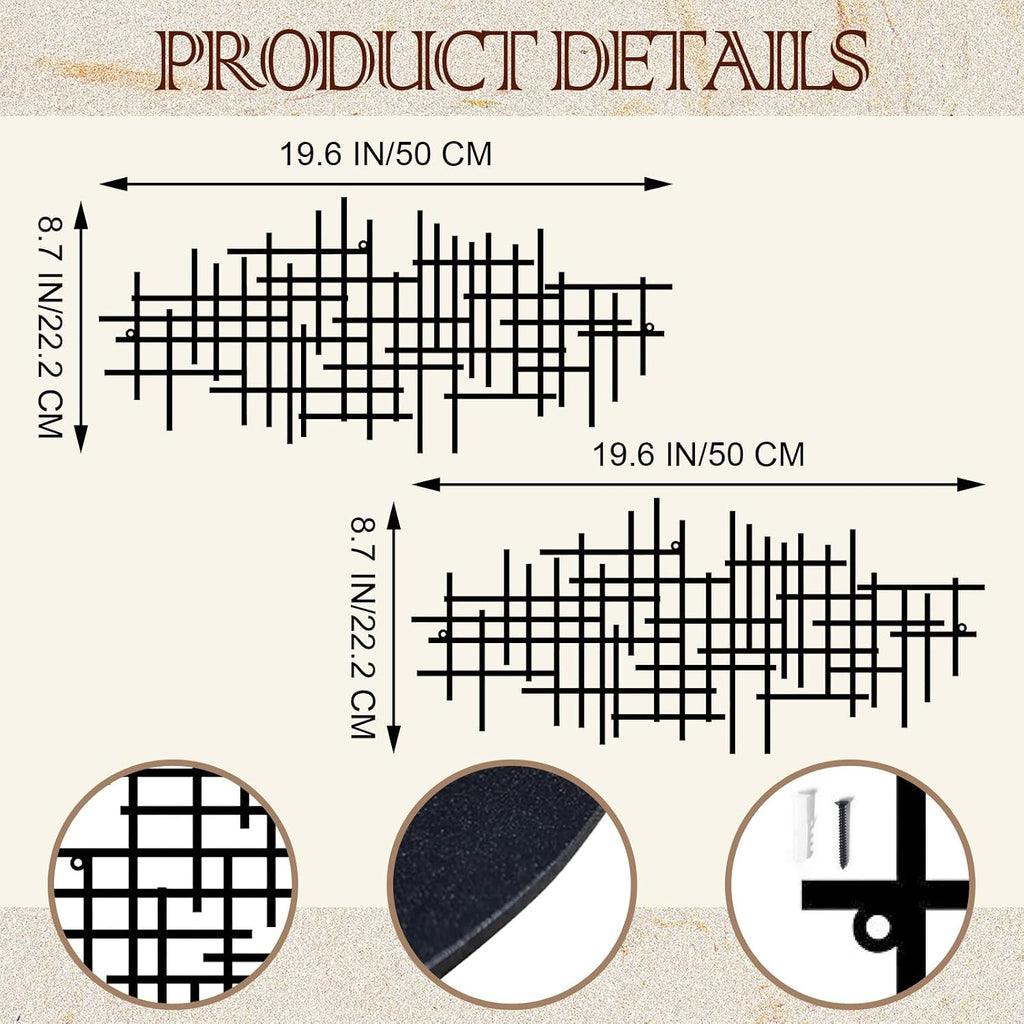 Abstract Geometric Line Metal Wall Decor, Minimalist Black Abstract Line Wall Art Sculpture, 19.6in×8.7in Modern - Set of 2