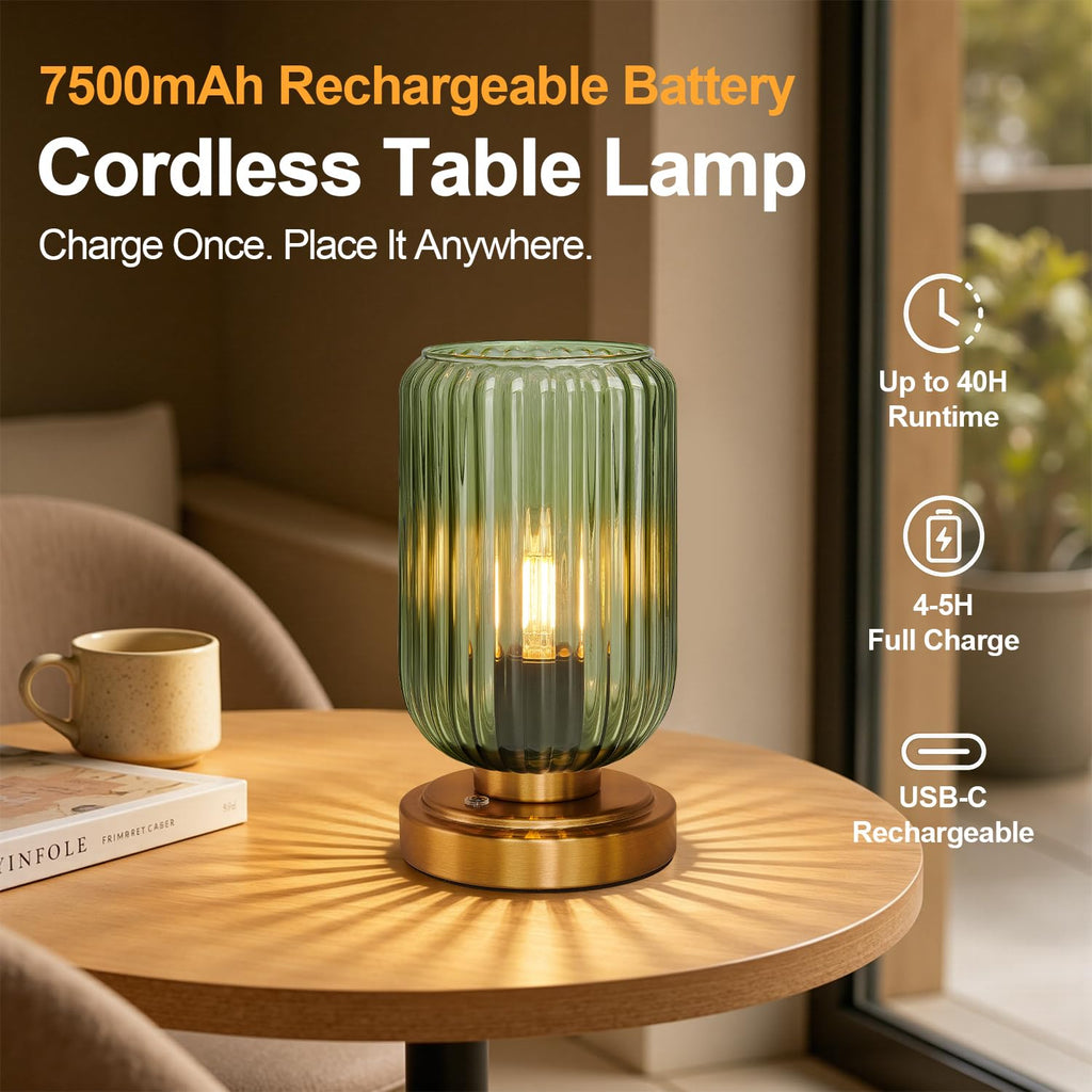 Cordless Table Lamp, Touch Stepless Dimmable