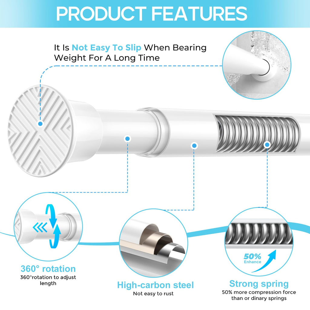 Spring Tension Curtain Rod 32-76 inch, White