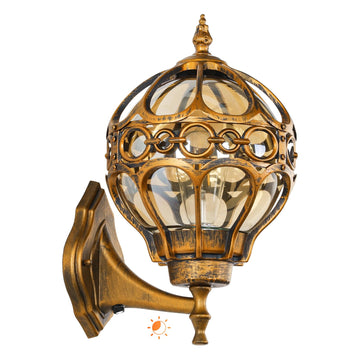 Globe Outdoor Wall Lights with Dusk to Dawn Sensor, Waterproof Gold Sphere Outside Wall Light Fixtures, Anti-Rust