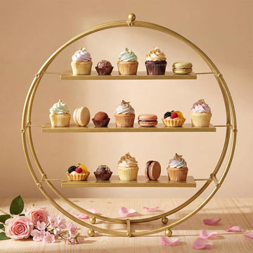 1 Pcs Gold Cupcake Stand 22 Inch Tiered Dessert Stand Large Metal 3 Tier Serving Tray Round Gold Dessert Table
