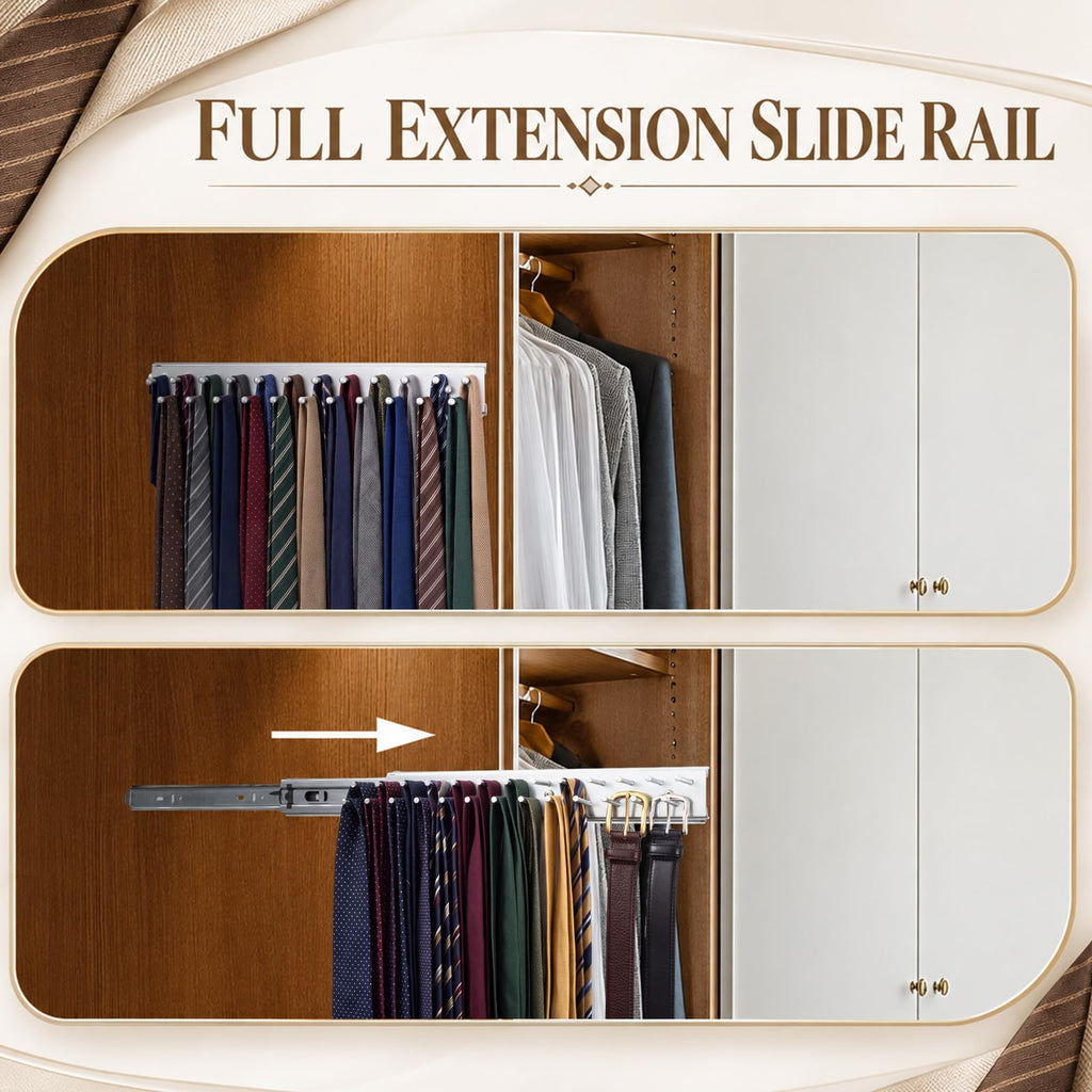 2 Pcs 12'' Sliding Tie Rack Hangers for Closet, 23 Tie Each, Sliver