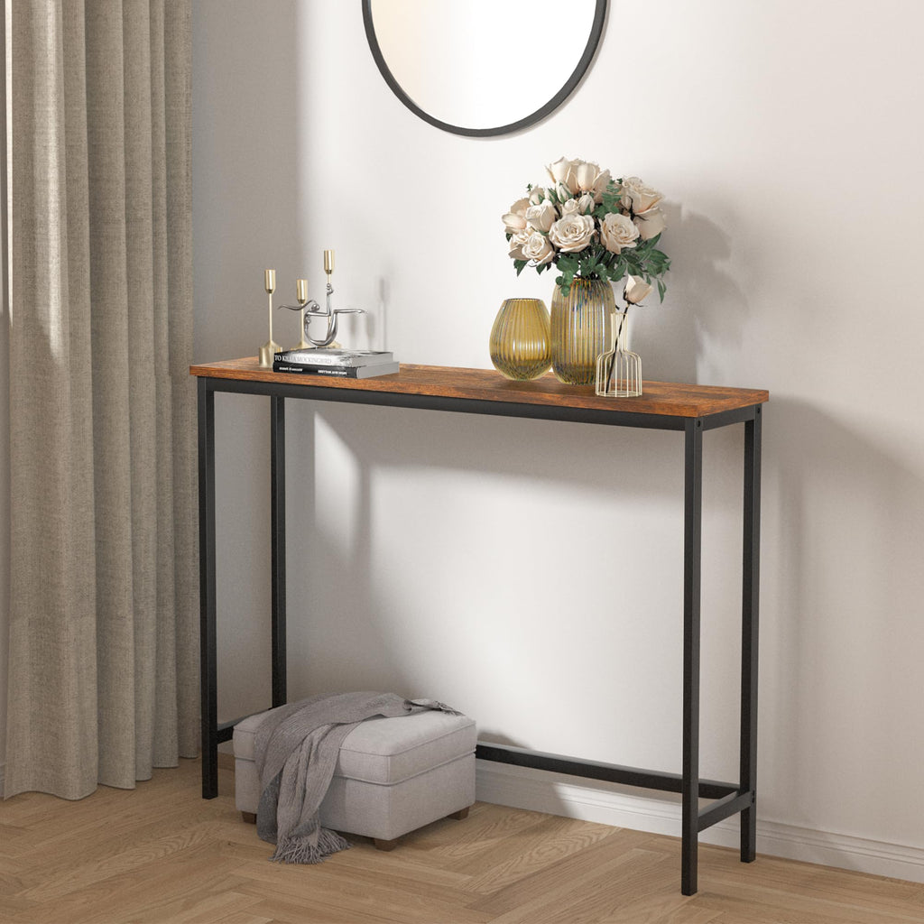 Console Table, Entryway Table, Narrow Sofa Table, 39" Hallway Table, Foyer, Rustic Brown and Black