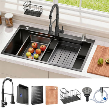 Black Drop Sink: 28in Stainless Steel single bowl Workstation