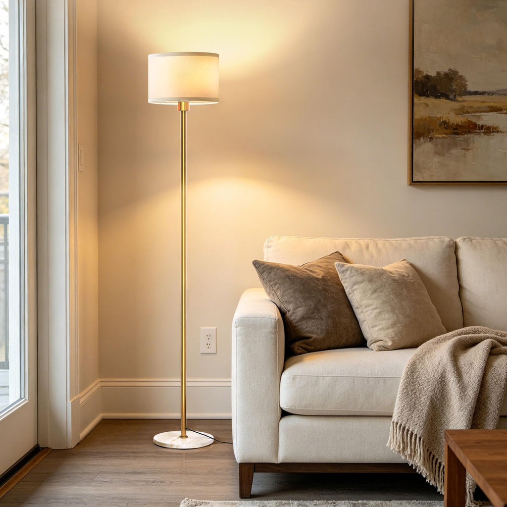 63" Gold Floor Lamp, Standing Lamp with Marble Base