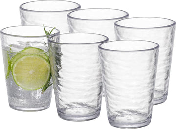 RIPPLE- 16 ounce, Set of 6, Acrylic Tumbler Drinking Glasses Cups, BPA-Free, Stackable Plastic Drinkware, Dishwasher