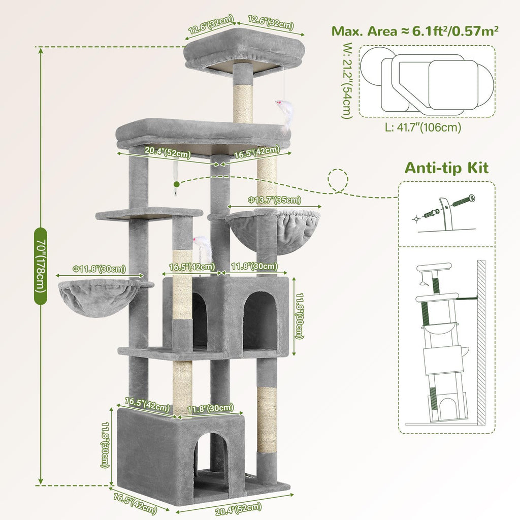 Sturdy Cat Tree for Indoor Cats 20 lbs, Cloud Grey