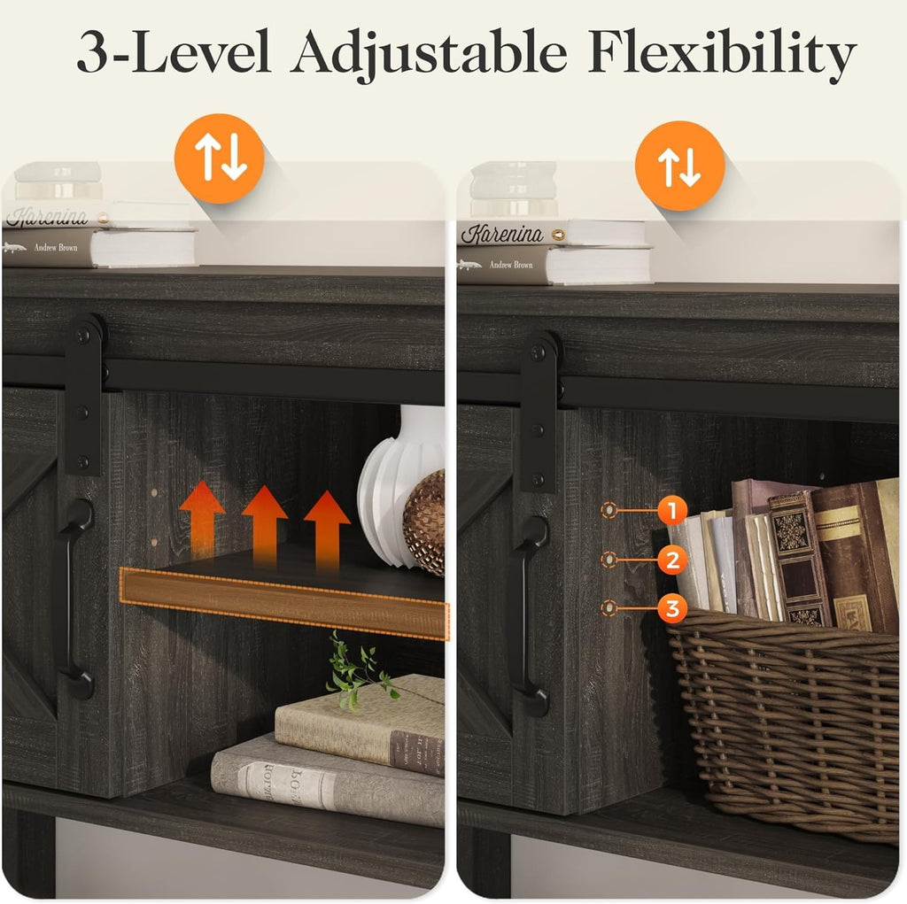 Entryway Table with Storage Cabinets, 46" Modern Farmhouse Console Table with Sliding Barn Door, Wood Rustic Sofa