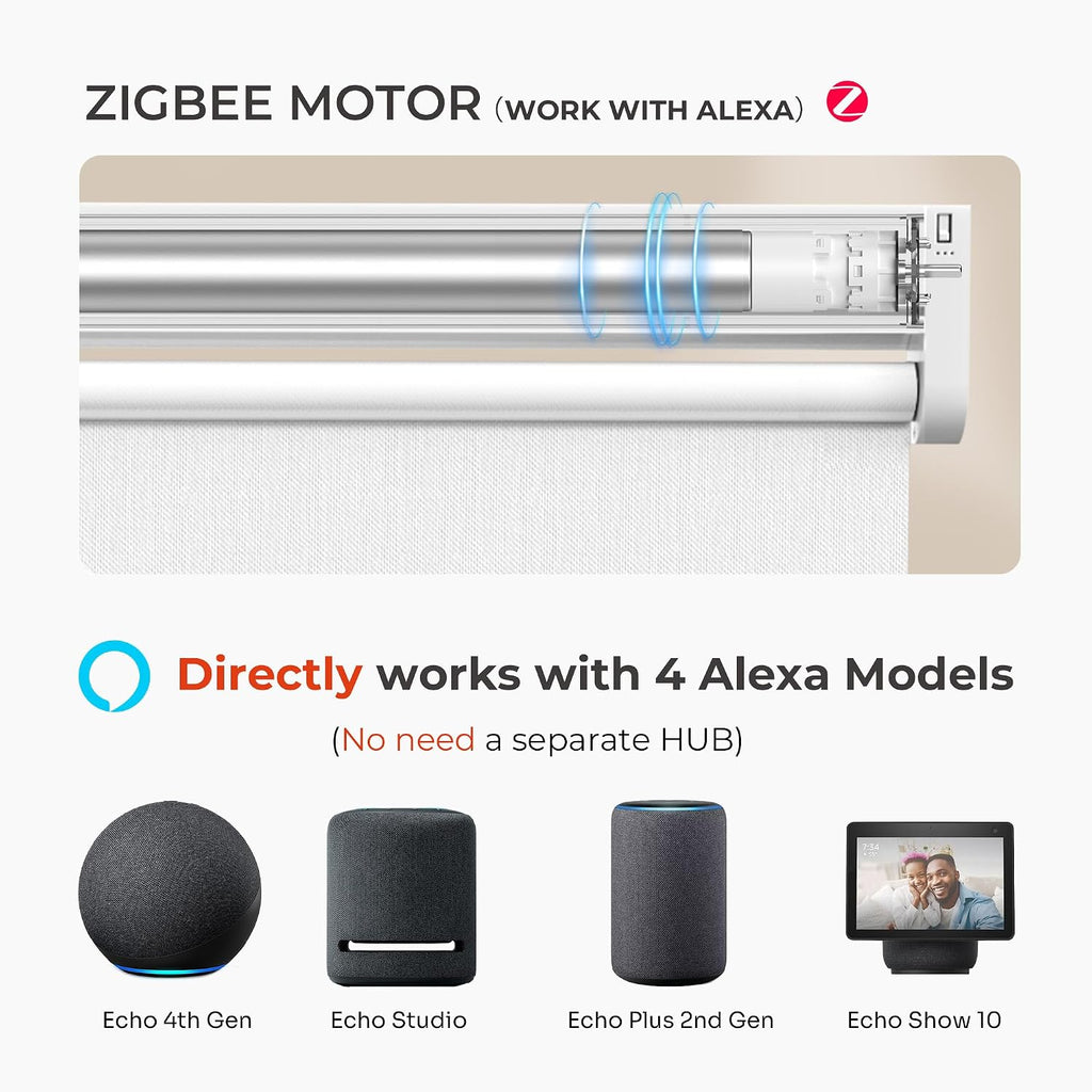 Smart Motorized Blinds with Remote | Zigbee Blackout Roller Shades, No Hub Needed, Alexa & App Controlled for Indoor