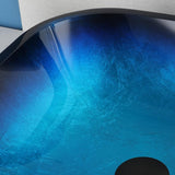 HM HomeMieco 17 Inch Square Blue Glass Vessel Sink Bathroom Bowl Sink with Faucet and Drain