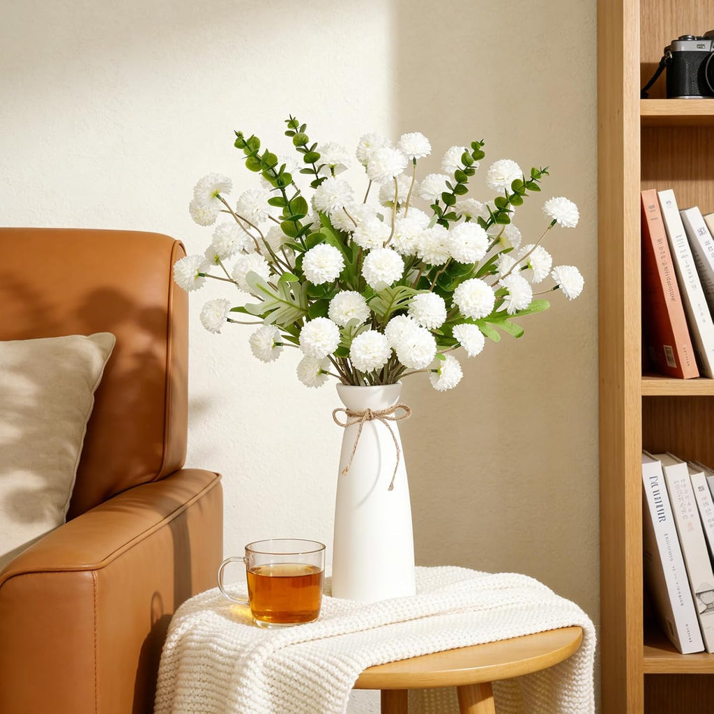 Artificial Flowers with White Ceramic Vase Included,Vase with Flowers - Set of 12