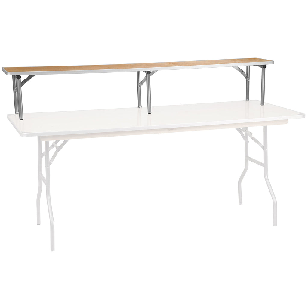 6 ft Rectangular Birchwood Folding Banquet Table with Metal Edges + 72" Bar Top Riser