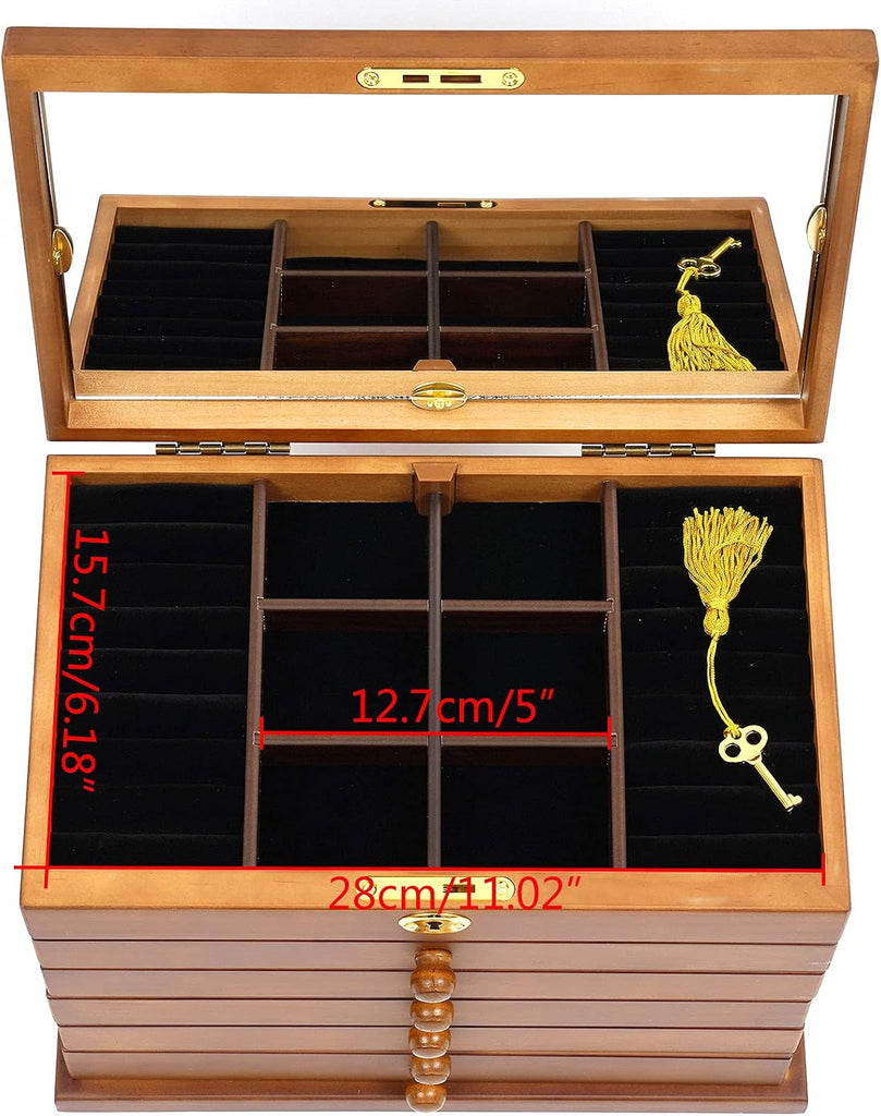 Extra Large Four-Leaf Carved 6 Layers Wooden Jewelry Box Jewelry Case Cabinet Armoire Ring Necklacel Gift Storage Box