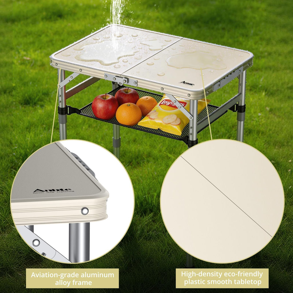 2 ft Small Folding Table, 3 Adjustable Height for Camping, 23" X 16"
