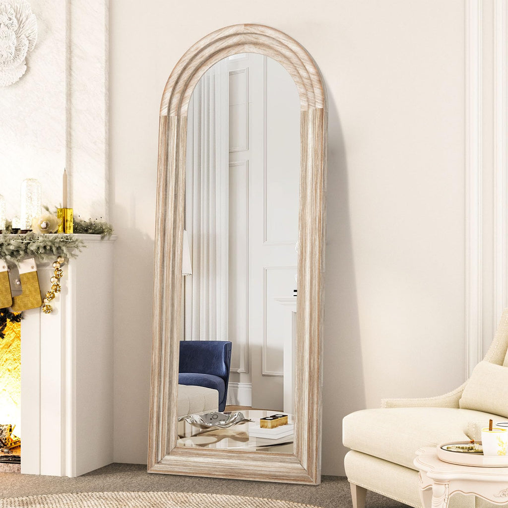 Arched Full Length Mirror with Solid Wood Frame 65x24 Inch Wall Mounted Floor Mirror, Vertical Hanging Leaning