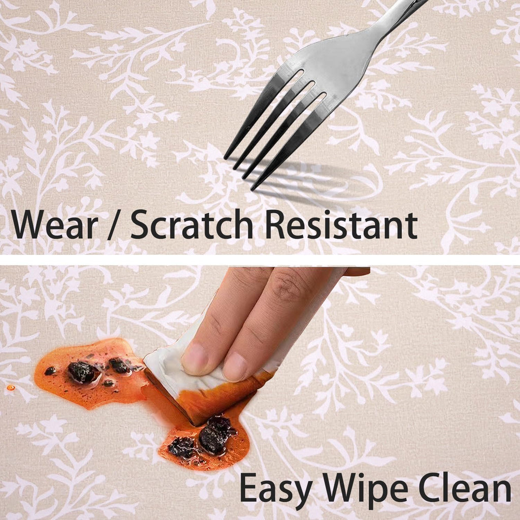 Round Vinyl Fitted Tablecloth with Flannel Backing Elastic Edge Plastic Table Cover - Warm Brich - Waterproof