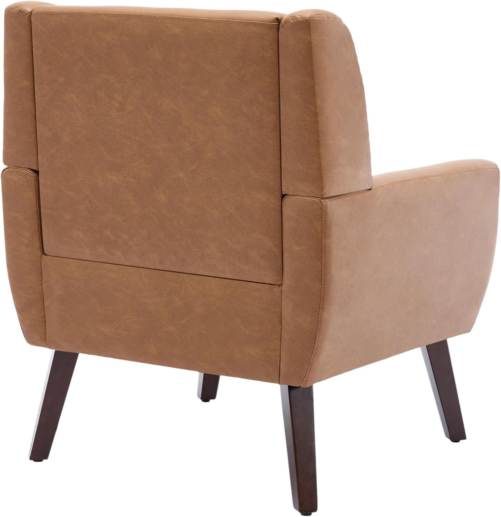 PU Leather Accent Chairs, Upholstered Armchair, Brown - Set of 2