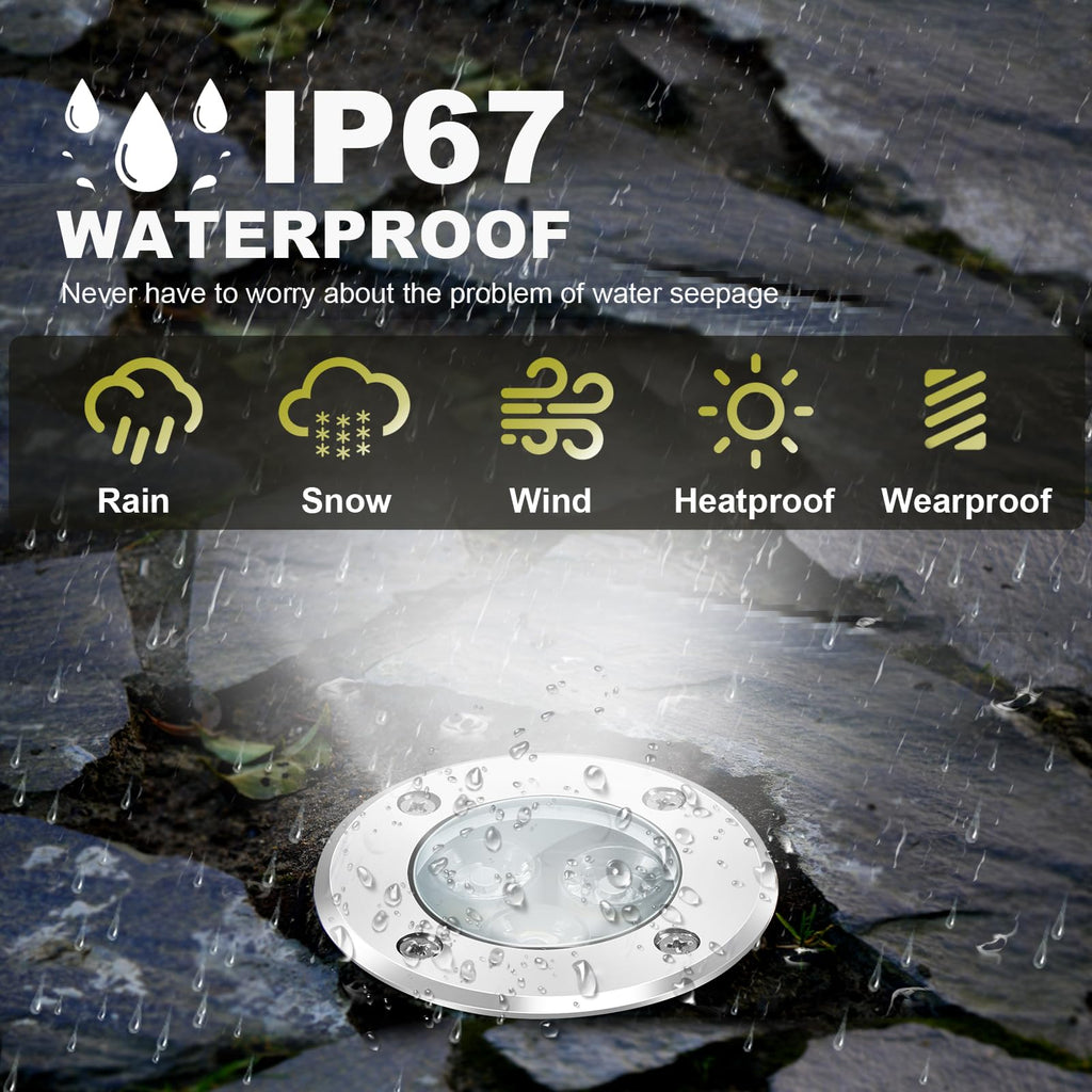 4Pack 3W Low Voltage Landscape Lights with Connectors 12-24V LED In-Ground Lights IP67 Waterproof Garden Lighting