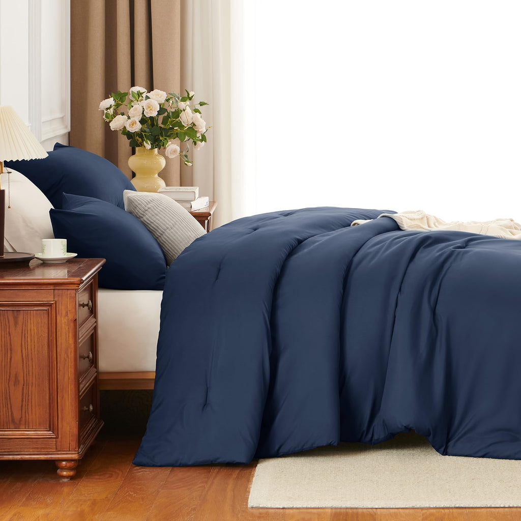 Comforter Sets, 3 Pieces with 2 Pillowcases, Navy Blue