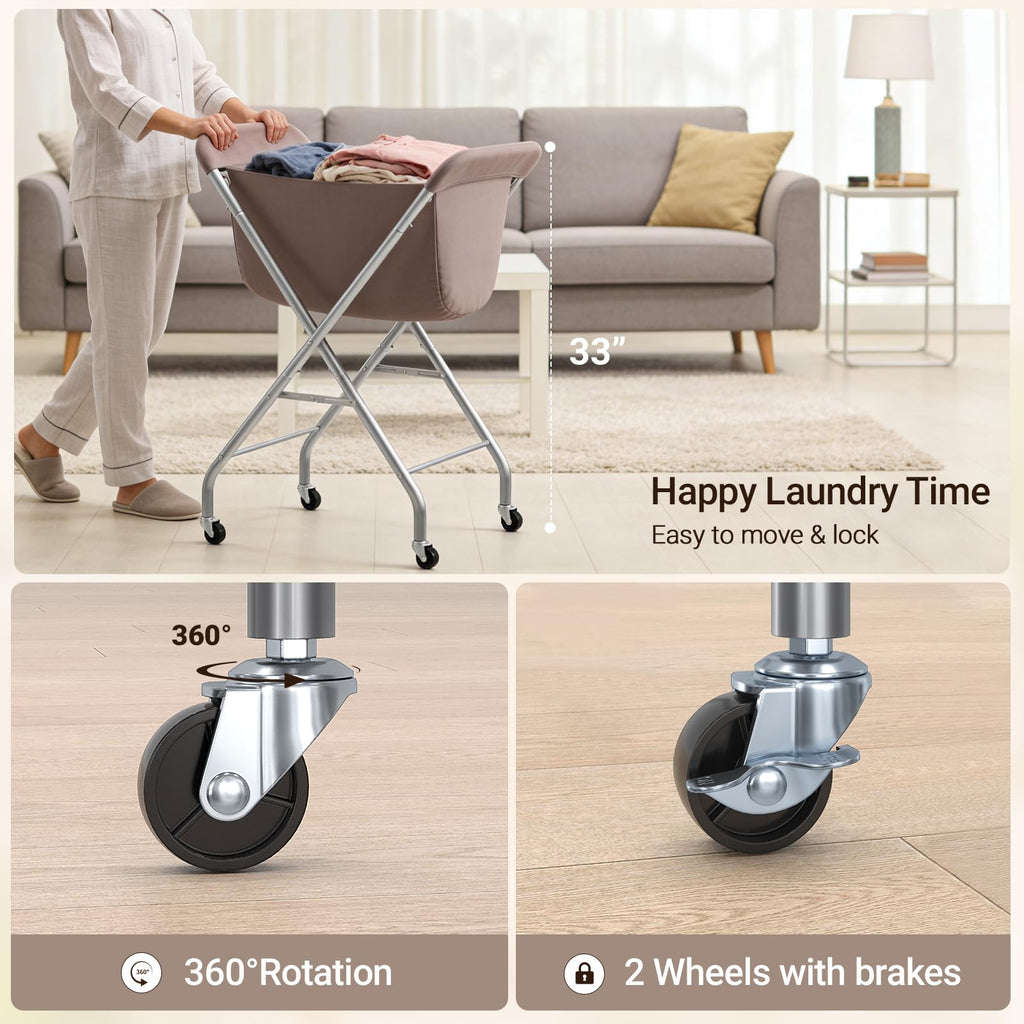 Laundry Basket with Wheels, Collapsible Laundry Hamper, Camel Brown