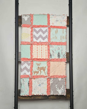 Quilt, Woodland Animals, Baby Shower Gift, Baby Quilt, Security Blanket, Crib Quilt, Baby Lovey, Rag Quilt, Gender