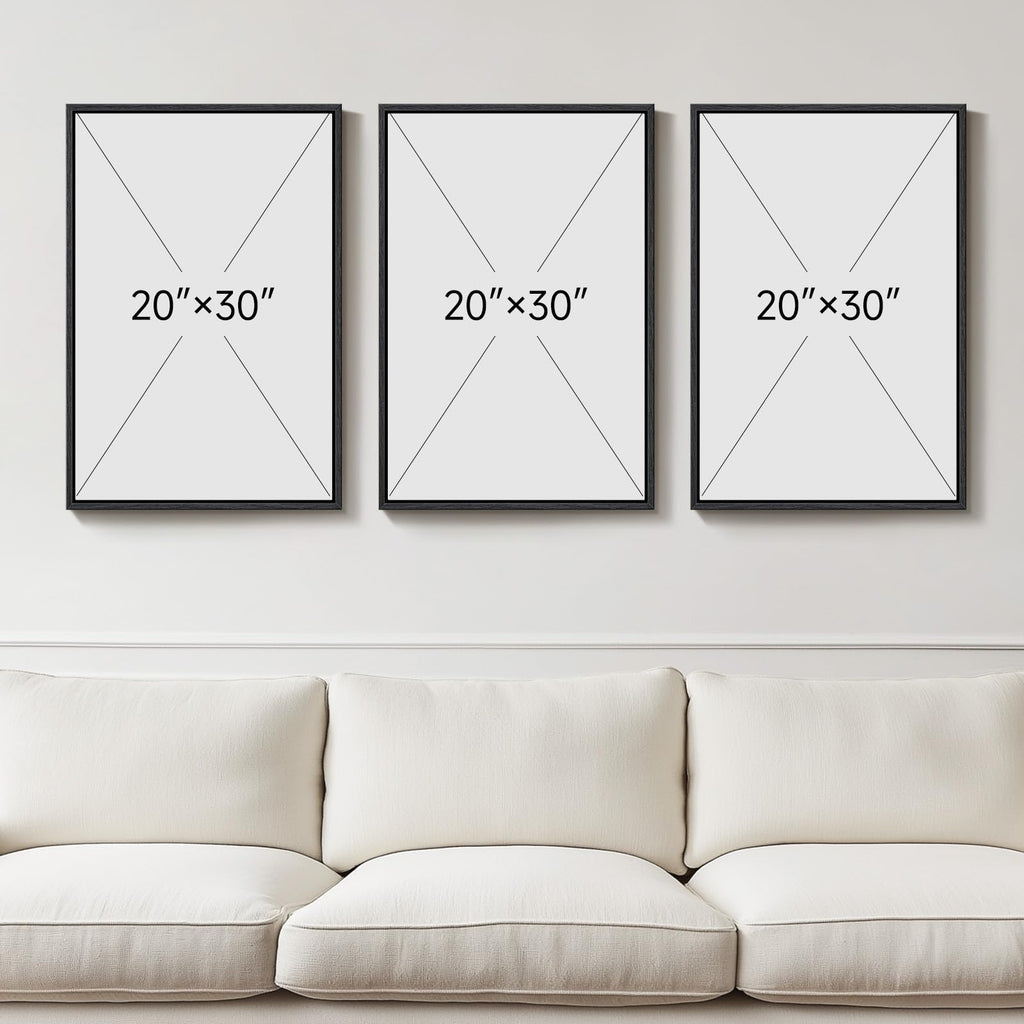 Large Framed Blue and Gray Modern Abstract Wall Art, 3 Piece Set, 20x30 In