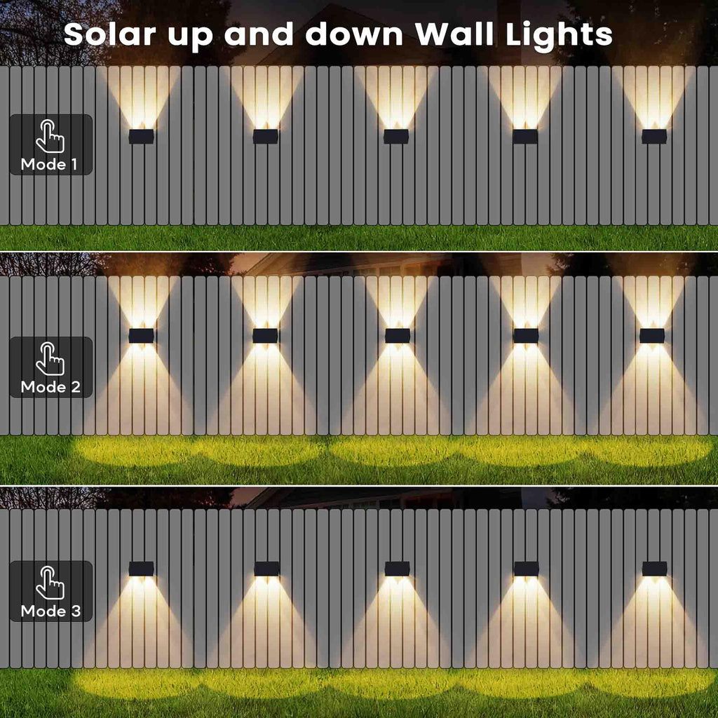 Solar Lights Outdoor Waterproof IP67, WarmWhite Solar Wall Lights Outdoor with Flexible Up and Down, Fence Lights