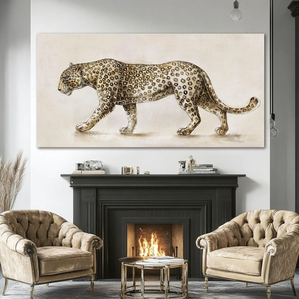 Minimalist Leopard Wall Art Neutral Jungle Animal Canvas Prints Contemporary Home Decor Bedroom Office Decor 24x48