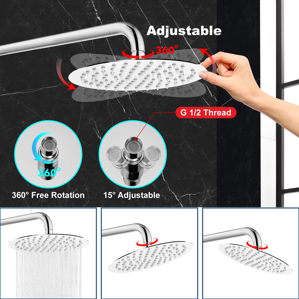 Round Rain Shower Head, High Pressure, Polish Chrome 10 Inch