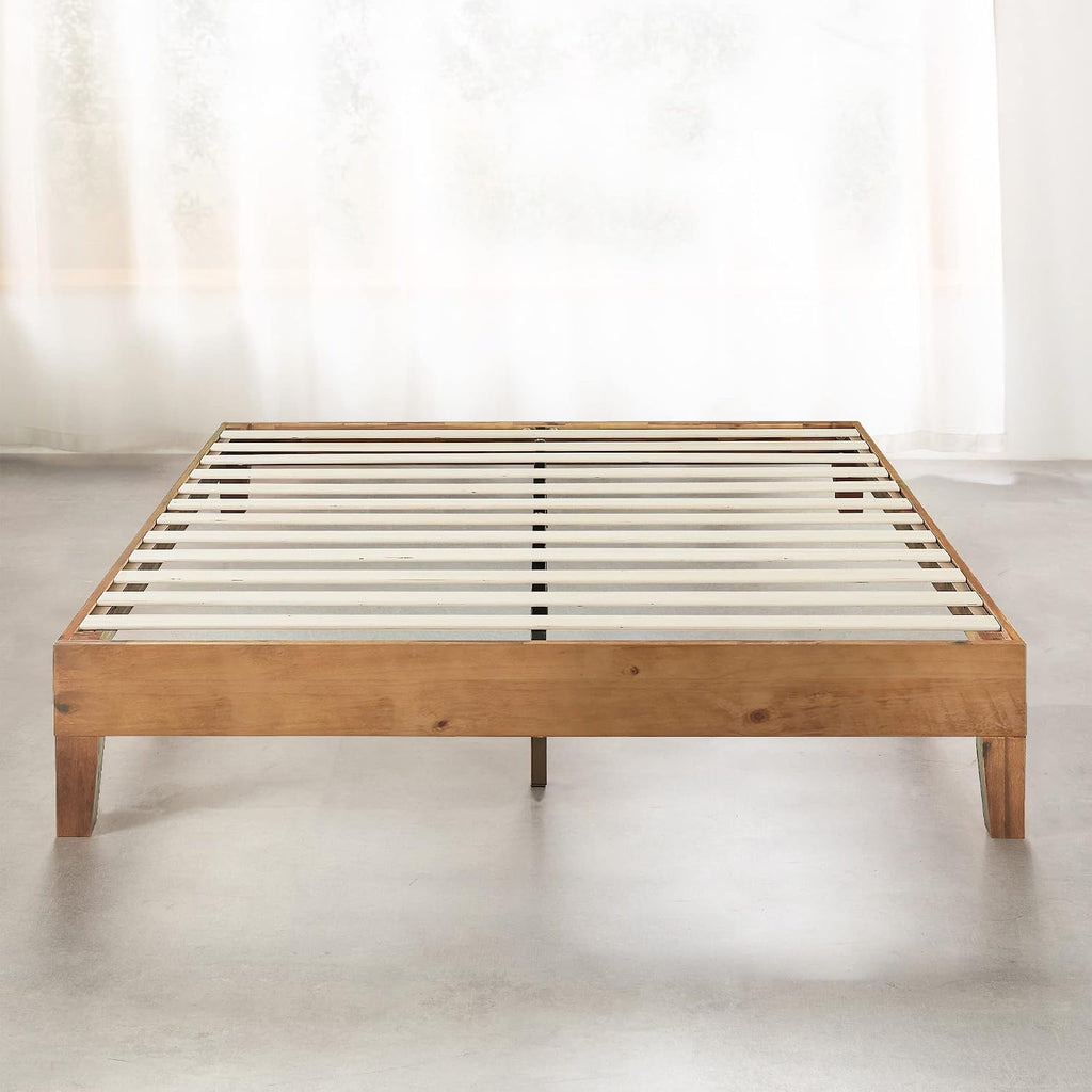 Naturalista Grand - 12 Inch Solid Wood Platform Bed with Wooden Slats - No Box Spring Needed - Queen (Natural Pine)