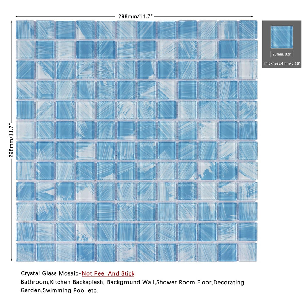 8PC Glass Mosaic Pool Tile, Blue Waterproof Floor & Wall Tiles