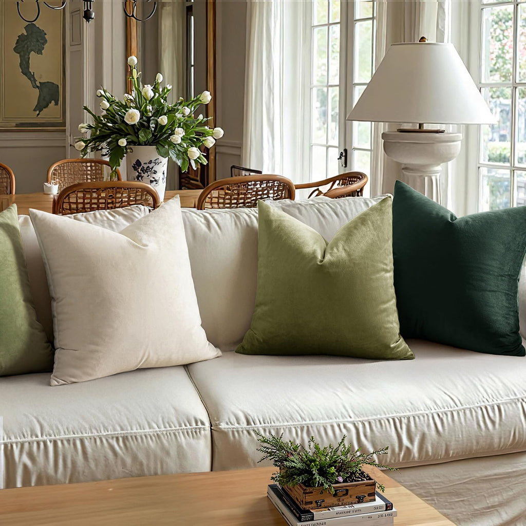 Velvet Christmas Throw Pillow Covers 22x22 Inch Pack of 2 Army Green