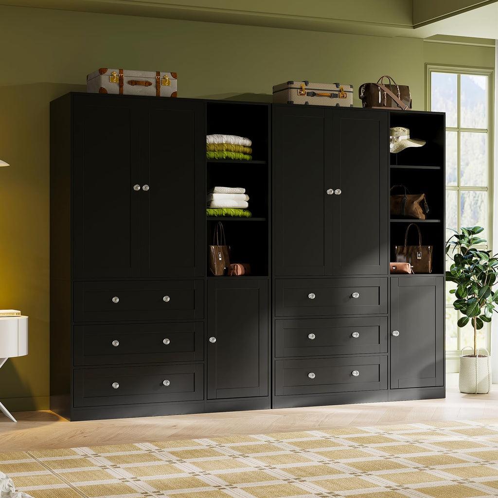 71"H Armoire Wardrobe Closet with Mirror and Open Shelves (1, Black)
