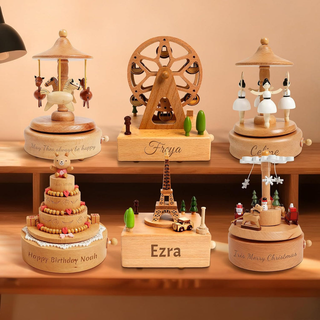 Personalized Wooden Carousel Music Box - Custom Name Gift for Friends, Birthday Christmas Valentine's Day Gift Home
