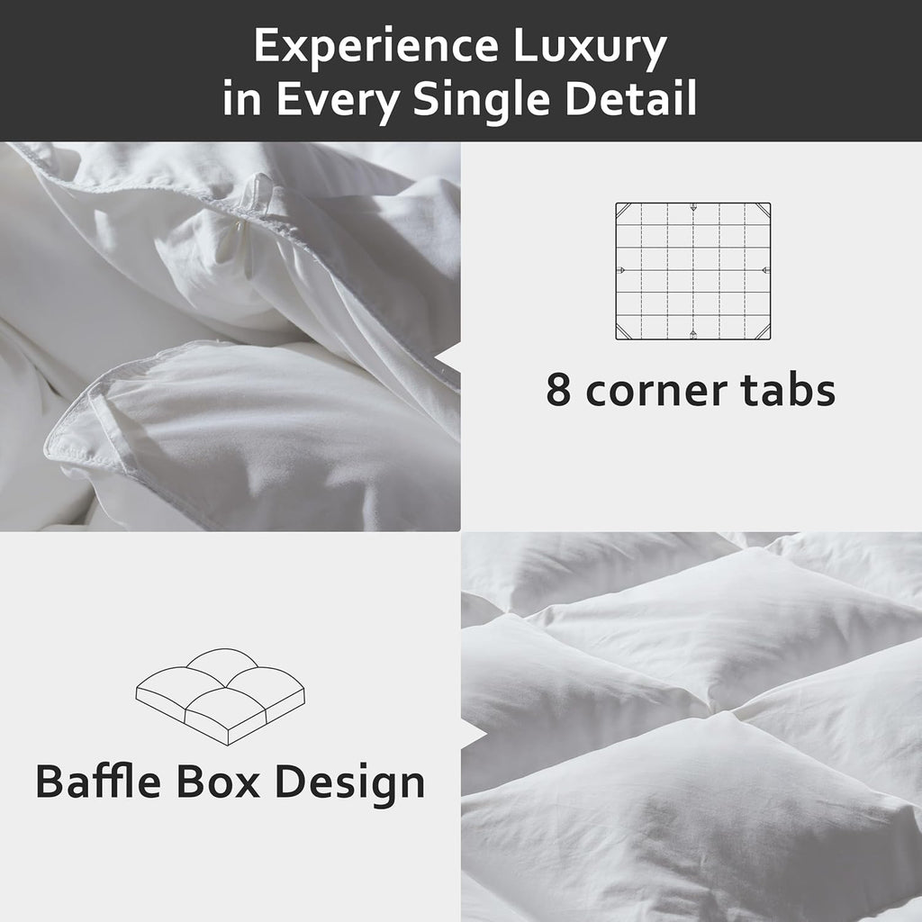 Luxury Goose Down Comforter Queen, Ultra-Soft Fluffy Duvet Insert for All Season