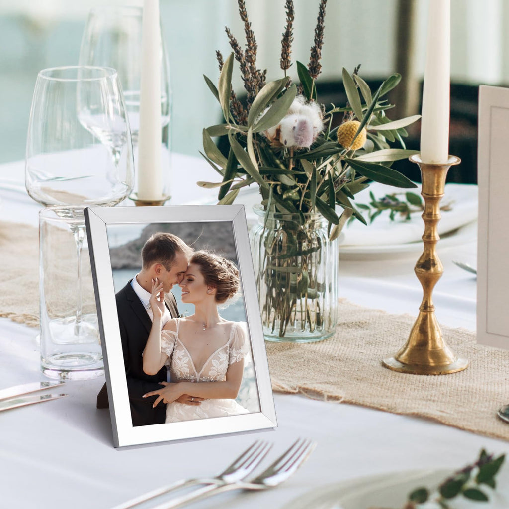 5x7 Picture Frame Silver Set of 7, Multi Modern 5 x 7 Silver Frames for Wall or Tabletop Display