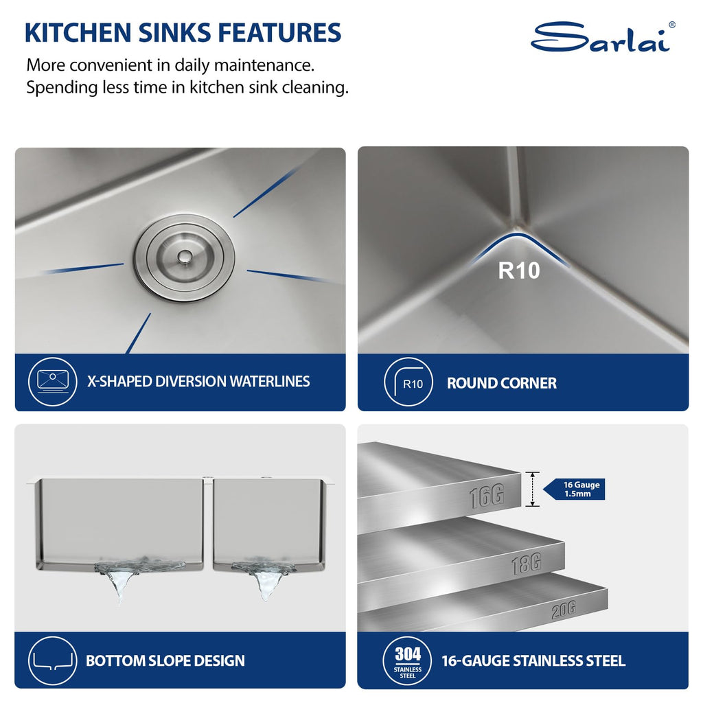 33 Inch Kitchen Sink Drop In Double Bowl- 33x22 Inch Drop Kitchen Sink Stainless Steel 16 Gauge Topmount Double Basin