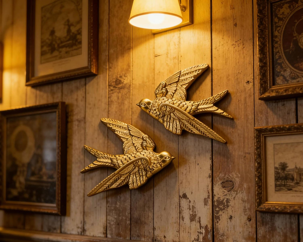 4.75 Inch Gold Swallow Bird Wall Sculpture - Set of 2