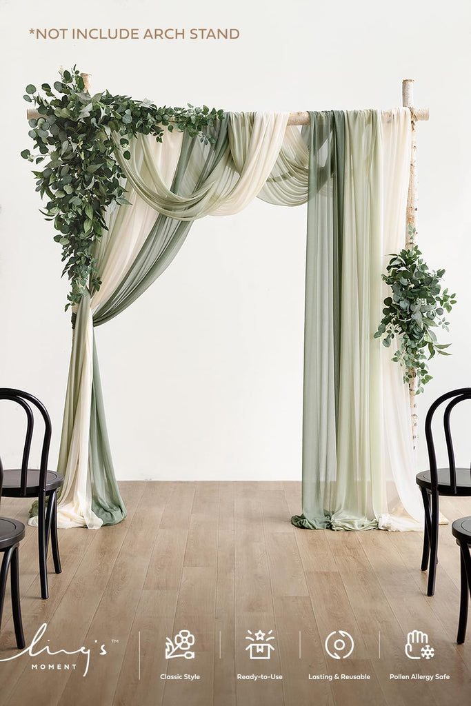 Wedding Arch Kit, Green Flowers & Sheer Drapes