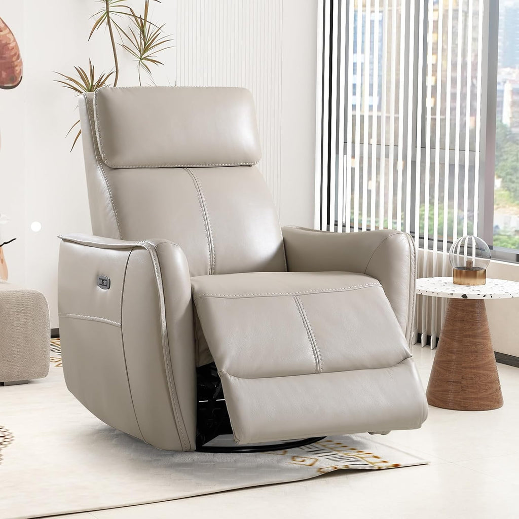 Power Swivel Rocker Recliner Chair with USB Port, Wide Seat, Head & Lumbar Support, Upholstered Glider Chair , Silver